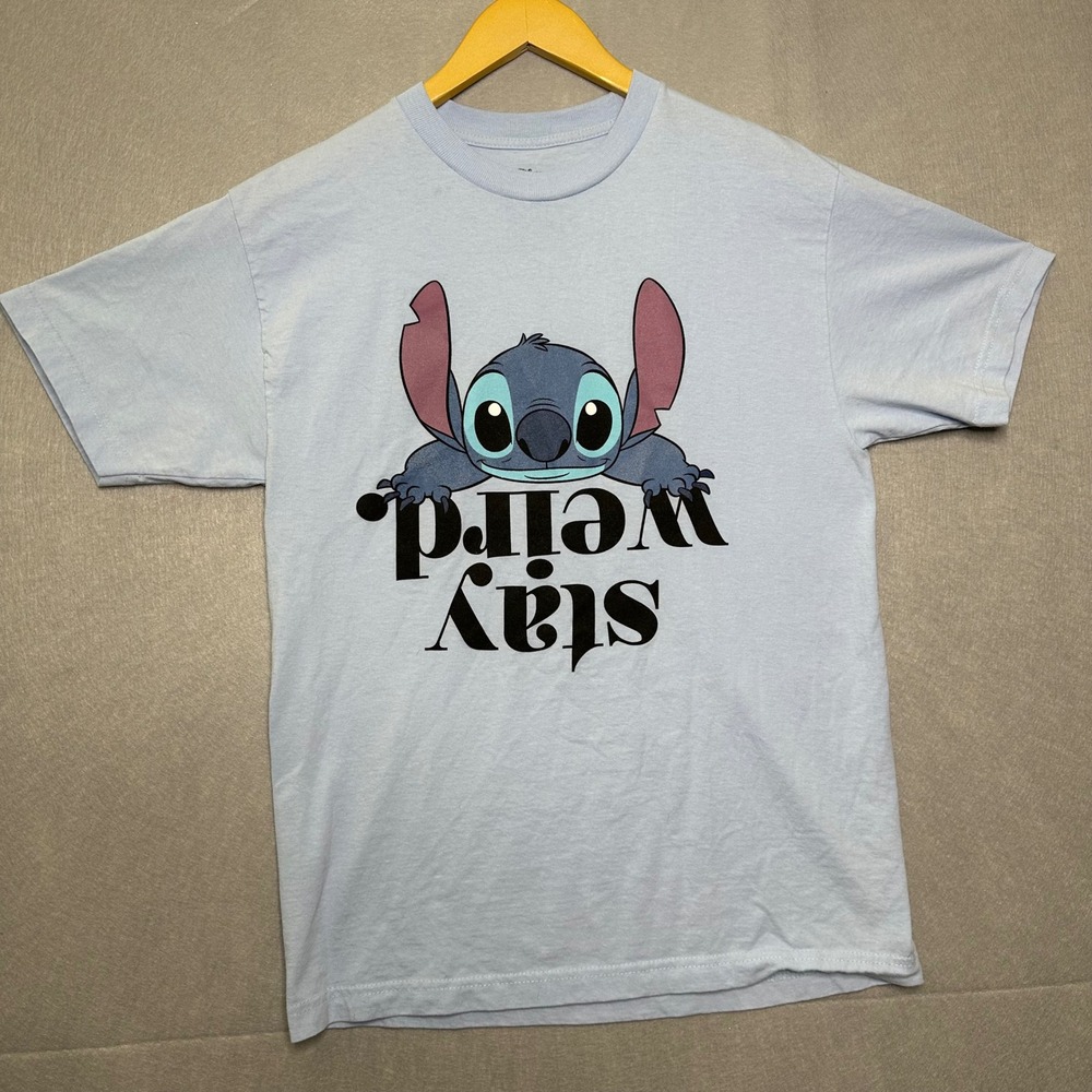 Disney Stitch Mens Medium Light Blue T-Shirt Excellent Stay Weird Graphic Tee